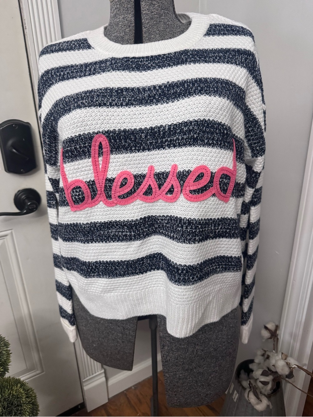 Women’s It’s Our Time Striped Blessed Sweater Medium